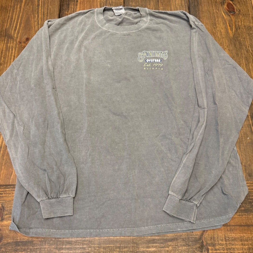 Anvil Spondivits Oysters Atlanta Mens XL Long Sleeve Gray Graphic T-Shirt Cotton
